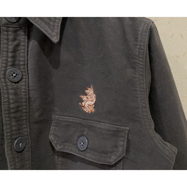＊ダルチザン ユニオンチケット 豚 刺繍 ベロア風 長袖 ワークシャツ M 3