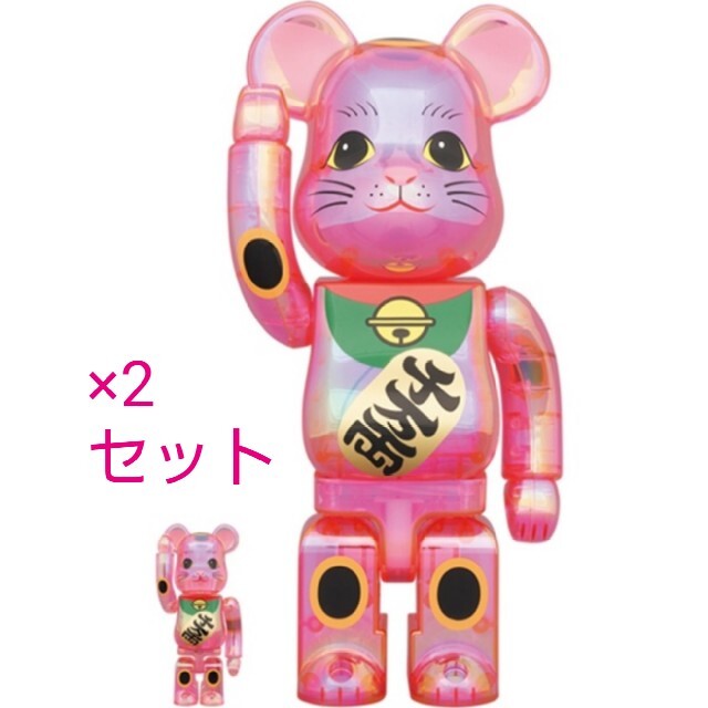 BE@RBRICK ベアブリック 招き猫　桃色透明メッキ 100 % 400%