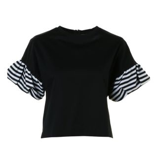 ボーダーズアットバルコニー(BORDERS at BALCONY)の極美品/ボーダーズアットバルコニー 半袖カットソー JELLY TEE 黒36(Tシャツ(半袖/袖なし))