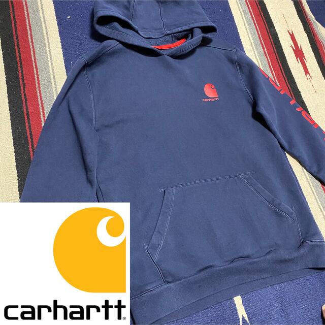 carhartt(カーハート)の90s 古着 カーハート パーカー ロゴプリント  袖プリント ゆるだぼ メンズのトップス(パーカー)の商品写真