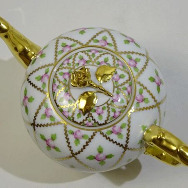 新品ヘレンド セーブル風金彩小花 ティーポット　ピンク 新品ヘレンド セーブル風金彩小花 ティーポット ピンク