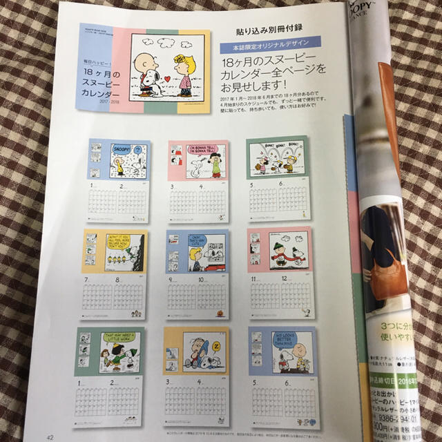 スヌーピー ムック ミニカレンダー 雑誌付録 インテリア/住まい/日用品の文房具(カレンダー/スケジュール)の商品写真