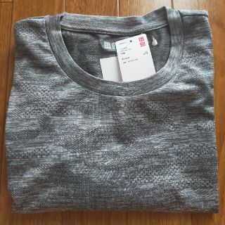 ユニクロ(UNIQLO)の【新品・未使用品】ユニクロドライEX クールネックTシャツ　半袖L　グレー(Tシャツ/カットソー(半袖/袖なし))