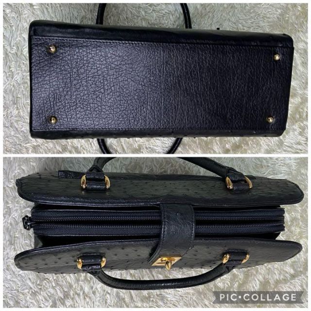 [美品] オーストリッチ　ハンドバッグ　フォーマルバッグ　ターンロック　ブラック レディースのバッグ(ハンドバッグ)の商品写真