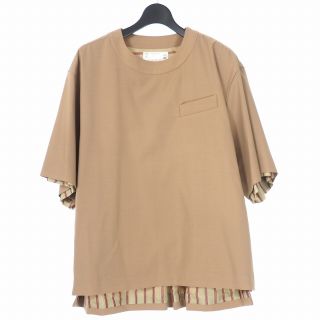 サカイ(sacai)のサカイ ショルダージップ ウール レイヤード カットソー ストライプ柄(Tシャツ/カットソー(半袖/袖なし))