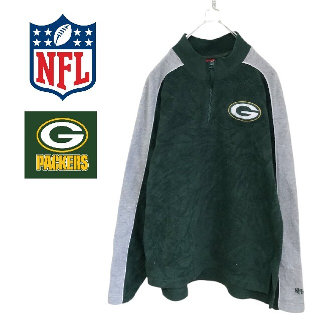 【Green Bay Packers】NFL ロゴ刺繍 ハーフジップフリース