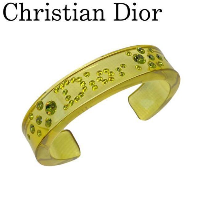 【美品】クリスチャンディオール ロゴストーン バングル イエロー クリア