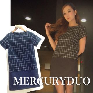 マーキュリーデュオ(MERCURYDUO)の今季♡美品ネイビーチェックワンピース(ミニワンピース)