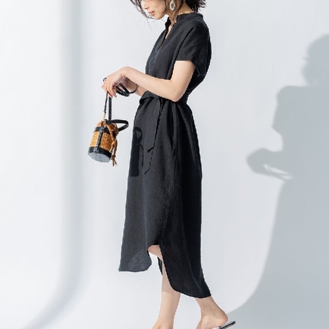 未使用・美品】23区☆ LIBECO リベコ リネン シャツ ワンピ―ス /黒