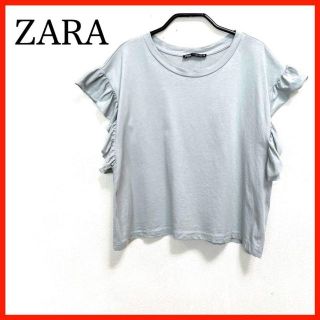 ザラ(ZARA)の美品　ZARA /ザラ　袖フリルトップス　青　S　Tシャツ　カットソー　半袖(Tシャツ(半袖/袖なし))