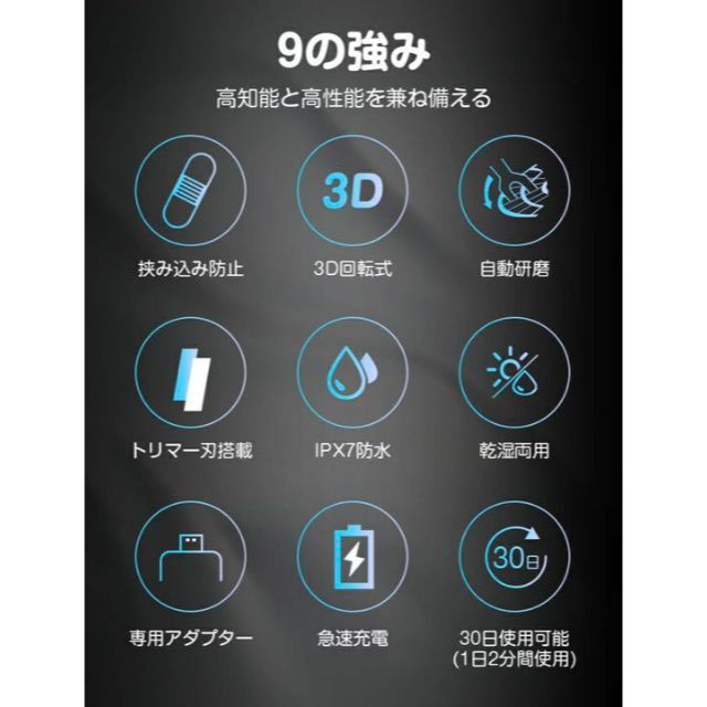 【新品未使用／限定一点】電気シェーバー 髭剃り IPX7防水　ブラック&パープル スマホ/家電/カメラの美容/健康(メンズシェーバー)の商品写真