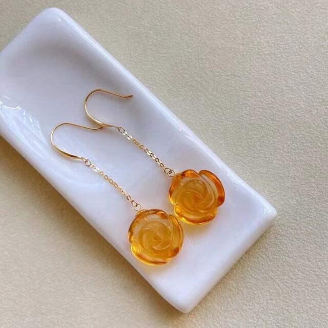 ⭐︎【天然】シトリン  ピアス k18 3.7g