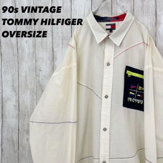 トミーヒルフィガー(TOMMY HILFIGER)の90sヴィンテージ　トミーヒルフィガーゆるだぼオーバーサイズ長袖刺繍切替シャツ(シャツ)