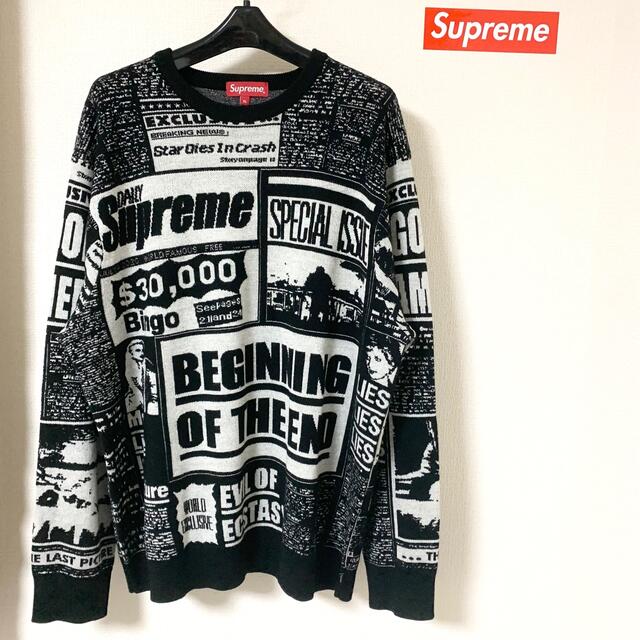 Supreme 18AW Newsprint Sweater ブラック XL