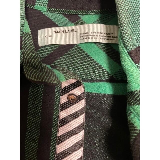 off-white main label 緑チェックシャツ