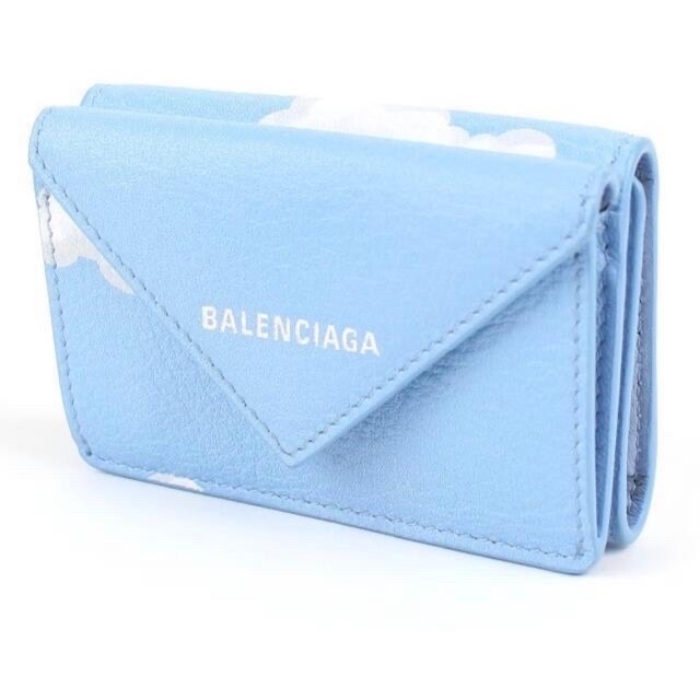 BALENCIAGA バレンシアガ 三つ折り財布 レザー ブルー 曇 美品 - www