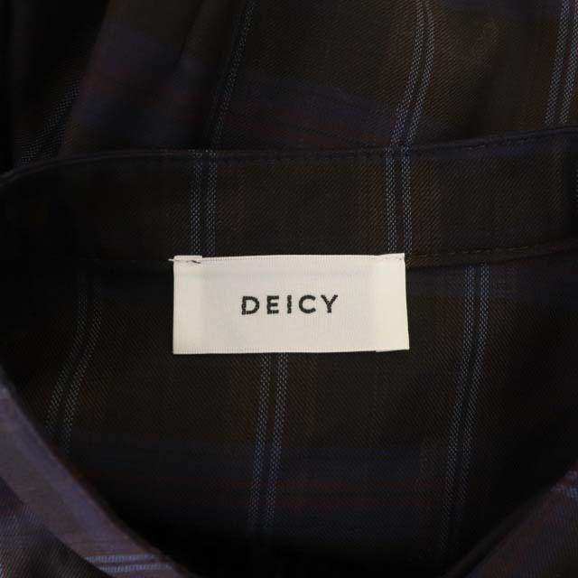 deicy(デイシー)のデイシー シャーリングミディワンピース ロング 長袖 チェック 0 茶 紺 レディースのワンピース(ロングワンピース/マキシワンピース)の商品写真