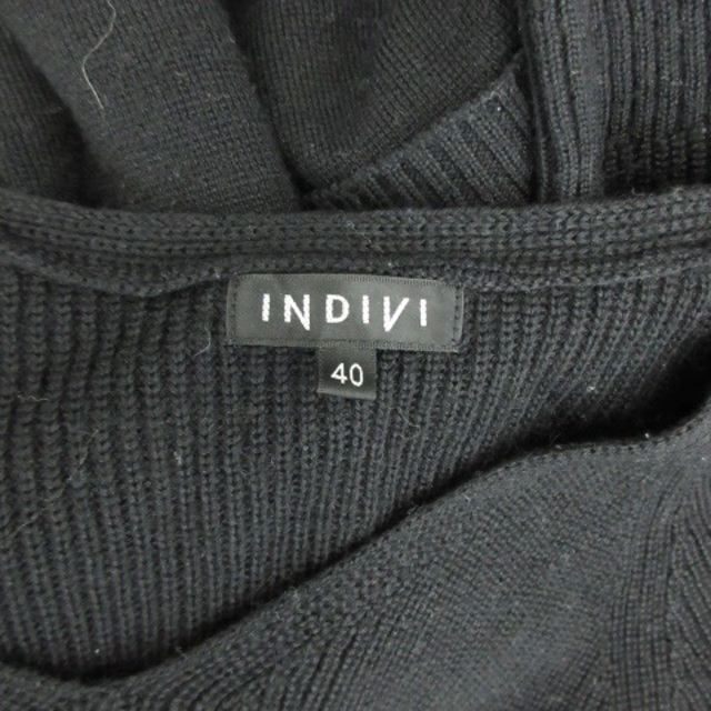 INDIVI(インディヴィ)のインディヴィ ニットワンピース ひざ丈 長袖 Vネック 切替 ウール 40 黒 レディースのワンピース(ひざ丈ワンピース)の商品写真