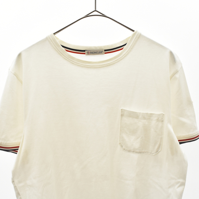 MONCLER(モンクレール)のMONCLER モンクレール MAGLIA T-SHIRT 袖トリコロール 半袖Tシャツ カットソー D10918019800 ホワイト メンズのトップス(Tシャツ/カットソー(半袖/袖なし))の商品写真