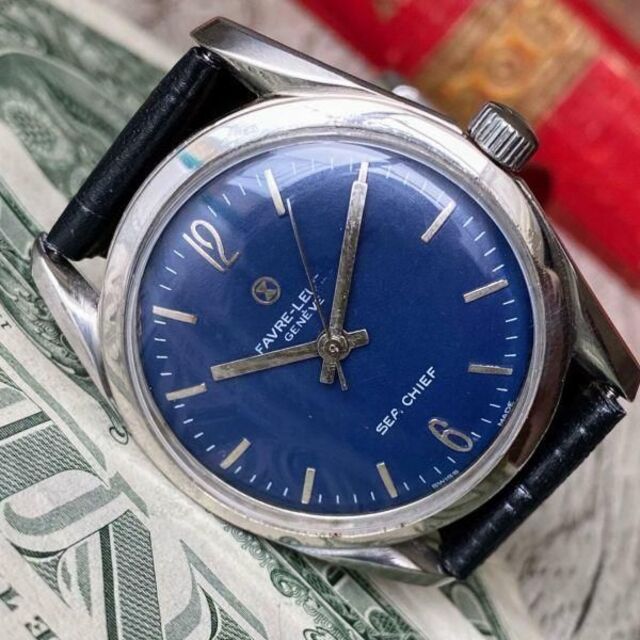 【レトロなデザイン】ファーブルルーバ メンズ腕時計 ブルー 手巻きの通販 by vintage watch shop｜ラクマ