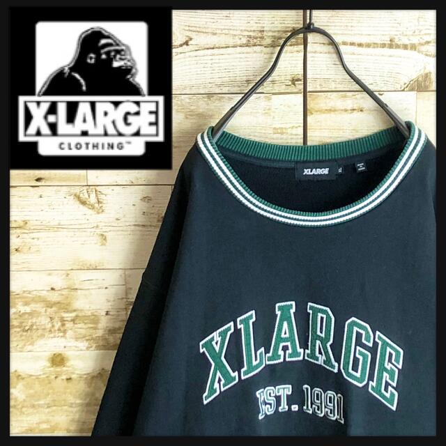 【XL】X-LARGE　エクストララージ　スウェット　アーチロゴ　黒　緑