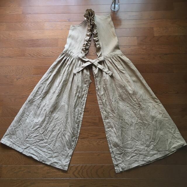 ハンドメイド☆リネンフリルリボンエプロンワンピース