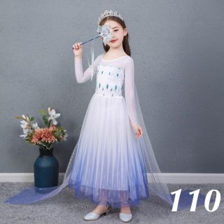 110cm　アナと雪の女王2　エルサドレス　ビジュー刺繍デザイン(ドレス/フォーマル)