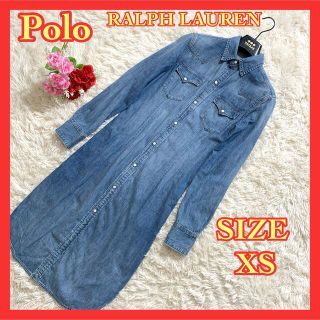 ポロラルフローレン(POLO RALPH LAUREN)のポロラルフローレン♡ 【XS】 デニムワンピース サイドスリット 前フルオープン(ひざ丈ワンピース)