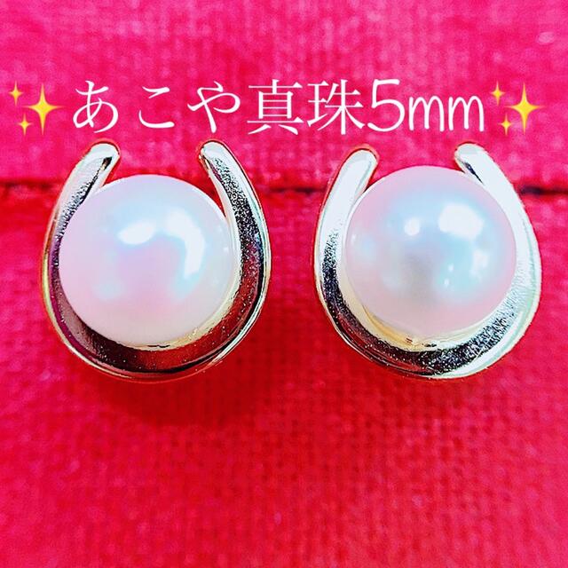 ☆あこや真珠5mm☆✨パールK18ホースシューモチーフ馬蹄ピアス