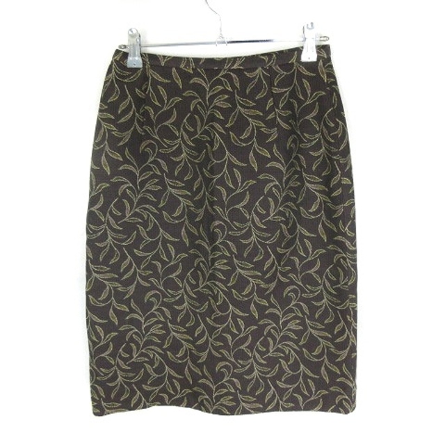 MACPHEE(マカフィー)のマカフィー スカート ひざ丈 台形 サイドファスナー リーフ柄 36 茶 レディースのスカート(ひざ丈スカート)の商品写真