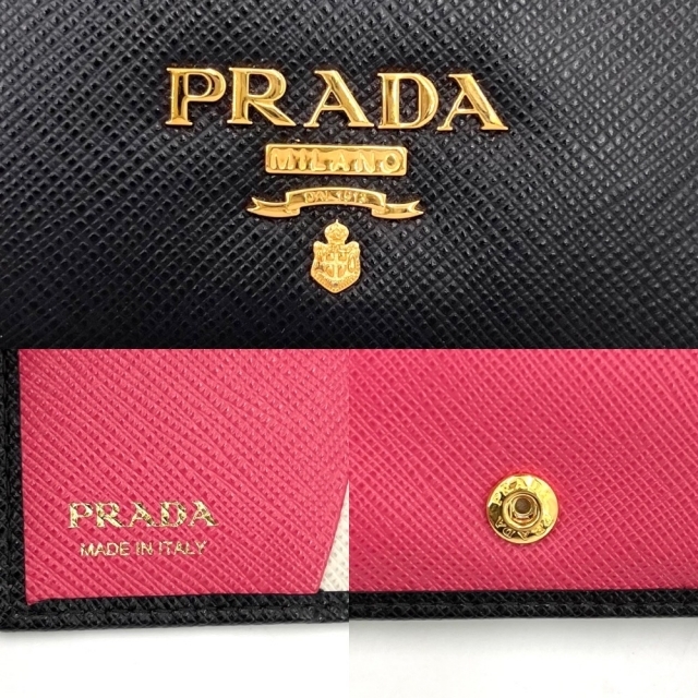 PRADA(プラダ)の【セール開催中】PRADA プラダ 二つ折り財布 サフィアーノマルチカラー 1MV204_ZLP_F061H レザー    ブラック 黒 ピンク ゴールド金具 レディース 人気 美品【中古品】 レディースのファッション小物(財布)の商品写真