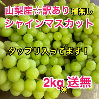 ◆山梨産☆訳あり種無しシャインマスカット2kg強！タップリ入ってます！(フルーツ)