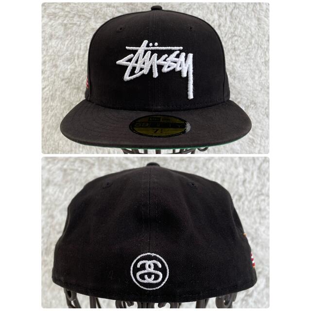 STUSSY×NEW ERA　キャップ　ブラック　ツバ裏グリーン　星条旗　刺繍