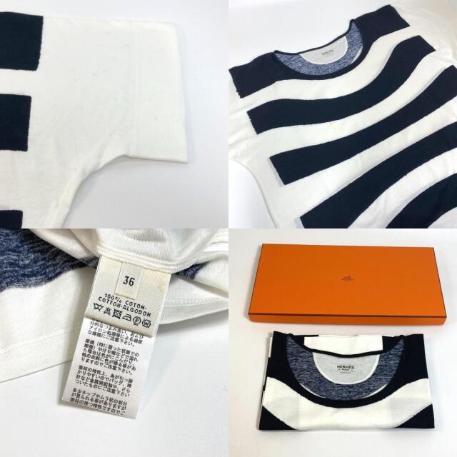 エルメス HERMES ボーダー アパレル 半袖Ｔシャツ コットン ブラック×ホワイト 未使用