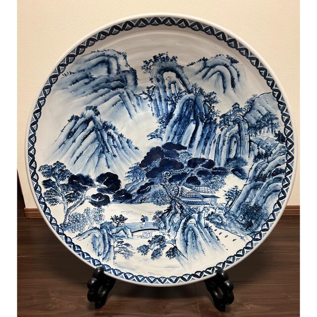 伊万里焼　山水画飾絵皿　直径80cm