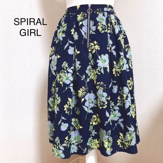 スパイラルガール(SPIRAL GIRL)のSPIRALGIRL花柄/フレアースカート/膝丈/レディース/フラワー/ネイビー(ひざ丈スカート)