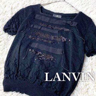 ランバンコレクション(LANVIN COLLECTION)のLANVIN ランバン✨くしゅくしゅ加工 ビジュー 半袖ニットカットソー M(ニット/セーター)