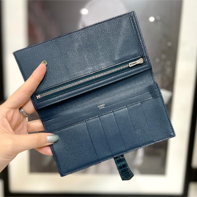 新品 エルメス HERMES アリゲーター べアンスフレ 長財布 プルノワール