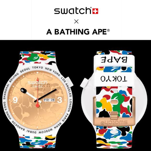 時計[数量限定]SWATCH X BAPE 東京ホワイトマルチカモ