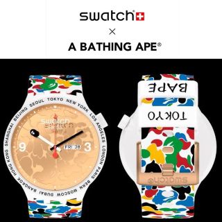 アベイシングエイプ(A BATHING APE)の[数量限定]SWATCH X BAPE 東京ホワイトマルチカモ(腕時計(アナログ))