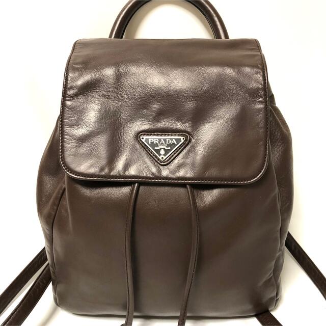 PRADA(プラダ)の【美品】PRADA プラダ　リュックサック　レザー　巾着型　ヴィンテージ レディースのバッグ(リュック/バックパック)の商品写真