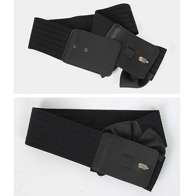 ブラック 艶リボン カマーバンド黒 幅広ゴムベルト レディース レディースのファッション小物(ベルト)の商品写真