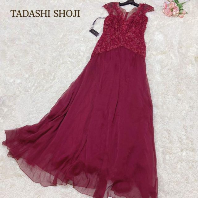 新品タグ有り L Tadashi Shoji ワンピース ドレス レッド 花柄