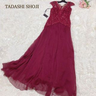 タダシショウジ(TADASHI SHOJI)の新品タグ付き タダシショージ ロング ドレス 刺繍 レース 花 ボルドー 10(ロングワンピース/マキシワンピース)