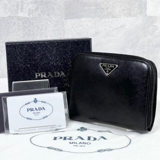 プラダ(PRADA)のPRADA プラダ 二つ折り財布 ラウンドファスナー ブラック レザー(財布)