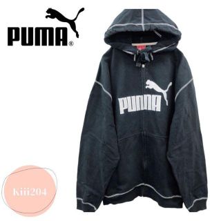 プーマ(PUMA)の訳あり PUMA ビッグロゴ プリント ジップアップパーカー スウェット 黒(パーカー)