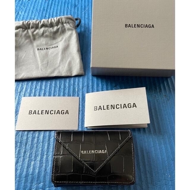 ファッション小物★BALENCIAGA★クロコ★コンパクト財布黒★3つ折り財布★ミニウォレット