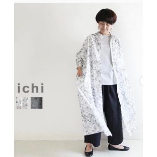 ネストローブ(nest Robe)のイチ　ichi  花柄プリントバンドカラーシャツ七分袖ワンピース(ロングワンピース/マキシワンピース)