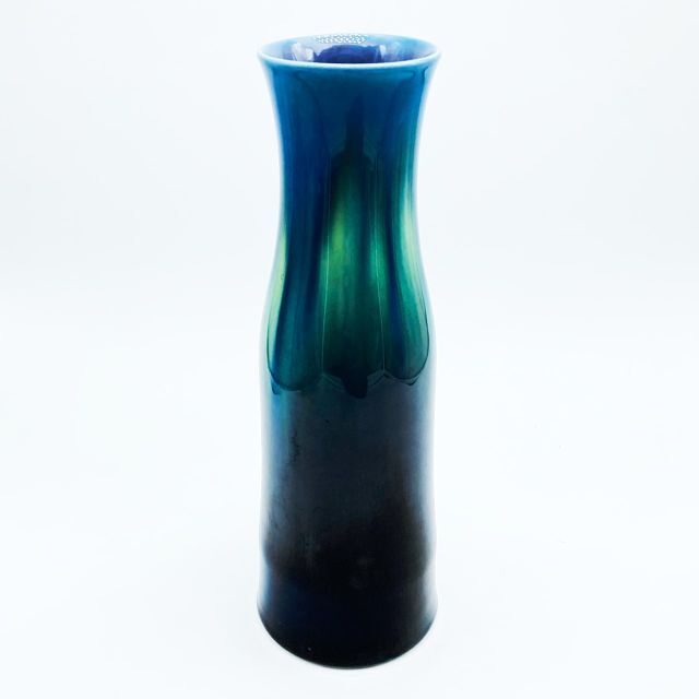 九谷焼 人間国宝 三代 徳田八十吉 碧明耀彩 花入 作家 22.7cm 共箱 爆