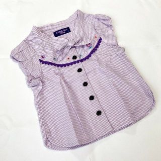 アナスイミニ ANNA SUI★半袖ブラウス ギンガムチェック 紫 100